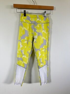 Zella  Yellow lemon Print Leggings with White Panels small